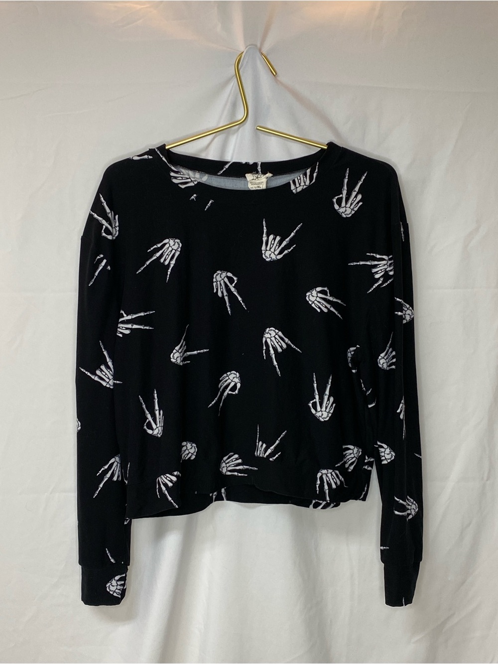 Black Skeleton Hand Print Long-Sleeve Top size XL